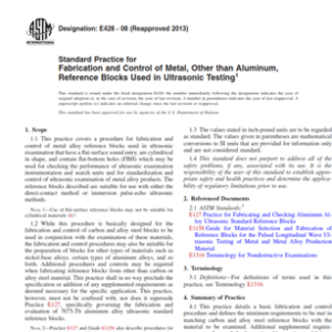 ASTM E428 − Standard Practice for Fabrication and Control of Metal, Other than Aluminum, Reference Blocks Used in Ultrasonic Testing