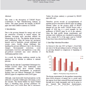 Values Added by TANAP Project on Steel Pipe Industry in Turkey